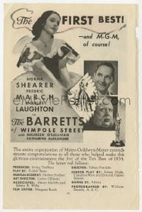 2s350 BARRETTS OF WIMPOLE STREET 6x9 trade ad 1934 Charles Laughton, Fredric March & Norma Shearer!