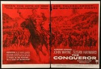 2s365 CONQUEROR trade ad 1956 barbarian John Wayne & sexy Susan Hayward on horse in front of army!