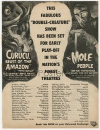 2s366 CURUCU BEAST OF THE AMAZON/MOLE PEOPLE trade ad 1956 Universal horror/sci-fi double-bill!