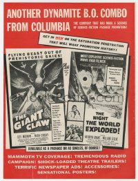2s374 GIANT CLAW/NIGHT THE WORLD EXPLODED trade ad 1950s cool horror sci-fi double-bill!