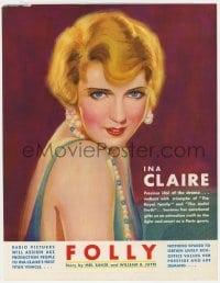 2s381 INA CLAIRE trade ad 1931 sexy artwork portrait of the leading actress from Folly!