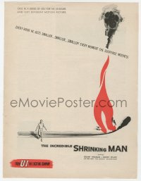 2s382 INCREDIBLE SHRINKING MAN trade ad 1957 completely different art of tiny man by burning match!