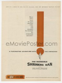 2s383 INCREDIBLE SHRINKING MAN trade ad 1957 great different art of tiny man by exclamation mark!