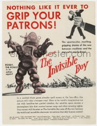 2s385 INVISIBLE BOY trade ad 1957 Robby the Robot is in action again to grip your patrons!
