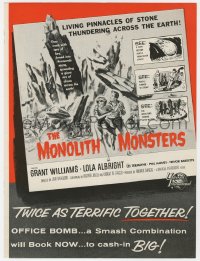 2s406 MONOLITH MONSTERS/LOVE-SLAVES OF THE AMAZONS trade ad 1957 great Universal fantasy movies!