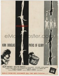 2s411 PATHS OF GLORY trade ad 1958 Kubrick, different barbed wire art of Kirk Douglas in WWI!
