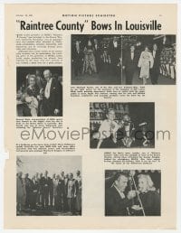 2s416 RAINTREE COUNTY trade ad 1957 Elizabeth Taylor, Eva Marie Saint at Louisville world premiere!