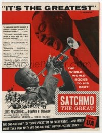 2s422 SATCHMO THE GREAT trade ad 1957 wonderful image of Louis Armstrong playing trumpet & singing!