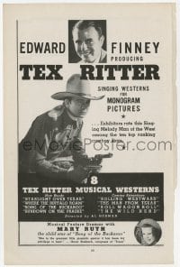 2s446 TEX RITTER 6x9 trade ad 1939 Singing Melody Man of the West rated among top 10 cowboy stars!