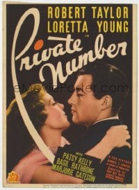 2s011 PRIVATE NUMBER mini WC 1936 c/u of sexy Loretta Young about to kiss Robert Taylor, rare!