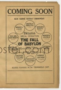 2s153 FALL OF BABYLON herald 1919 D.W. Griffith re-edited & expanded from his classic Intolerance!