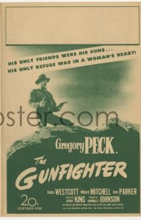 2s175 GUNFIGHTER herald 1950 Gregory Peck's only friends were his guns, great outlaw image!