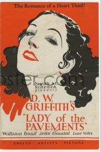 2s202 LADY OF THE PAVEMENTS herald 1929 D.W. Griffith, art of sexy Lupe Velez, William Boyd!