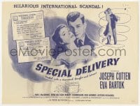 2s281 SPECIAL DELIVERY herald 1955 Joseph Cotten & Eva Bartok in a hilarious international scandal!
