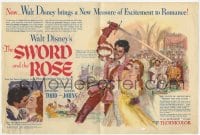 2s295 SWORD & THE ROSE herald 1953 Walt Disney, great art of Richard Todd & Glynis Johns!
