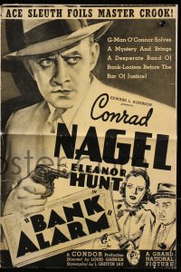 2s633 BANK ALARM pressbook 1937 ace sleuth Conrad Nagel foils master crook w/ Eleanor Hunt's help!