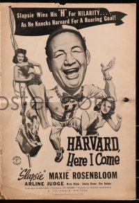 2s689 HARVARD HERE I COME pressbook 1941 Slapsie Maxie Rosenbloom, uncredited Yvonne De Carlo!