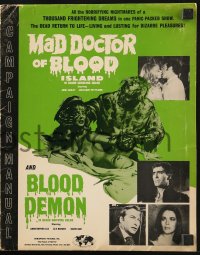 2s726 MAD DOCTOR OF BLOOD ISLAND/BLOOD DEMON pressbook 1971 art of zombie attacking naked girl!