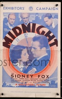 2s731 MIDNIGHT English pressbook 1934 Sidney Fox & Humphrey Bogart in deco clock art, ultra rare!