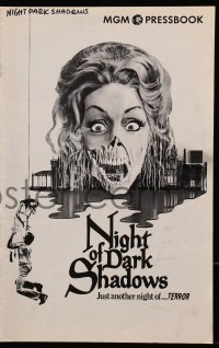 2s738 NIGHT OF DARK SHADOWS pressbook 1971 freaky art of the woman hung as a witch 200 years ago!