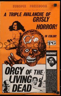 2s745 ORGY OF THE LIVING DEAD pressbook 1972 triple avalanche of grisly horror, Ormsby zombie art!