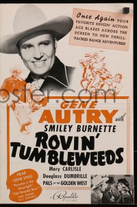 2s763 ROVIN' TUMBLEWEEDS pressbook 1939 singing cowboy Gene Autry & Mary Carlisle, ultra rare!