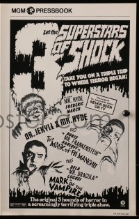 2s784 SUPERSTARS OF SHOCK pressbook 1972 Frederic March, Boris Karloff, Bela Lugosi triple-bill!