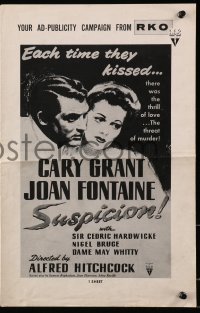 2s785 SUSPICION pressbook R1957 Alfred Hitchcock, Cary Grant, Joan Fontaine, film noir!