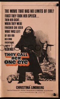 2s794 THEY CALL HER ONE EYE pressbook 1974 wild cult classic, Christina Lindberg in the title role!