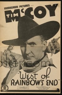 2s814 WEST OF RAINBOW'S END pressbook 1938 wonderful art of Tim McCoy c/u & on horse, very rare!