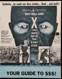2s819 X: THE MAN WITH THE X-RAY EYES pressbook 1963 Ray Milland strips souls & bodies, cool art!