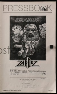 2s824 ZARDOZ pressbook 1974 fantasy art of Sean Connery, who has seen the future and it doesn't work!