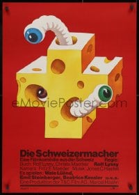 2t229 SWISSMAKERS East German 23x32 1980 different art of Swiss cheese and worms by Schallnau!