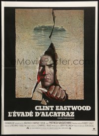 2t783 ESCAPE FROM ALCATRAZ French 16x22 1979 cool artwork of Clint Eastwood busting out by Lettick!