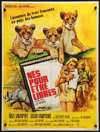 2t800 LIVING FREE French 15x21 1973 different Mascii art of Hampshire as Joy Adamson with lion cubs!
