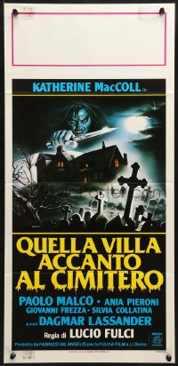 2t857 HOUSE BY THE CEMETERY Italian locandina 1984 Lucio Fulci, Sciotti art of killer over graveyard!