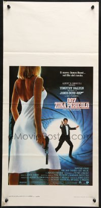 2t870 LIVING DAYLIGHTS Italian locandina 1987 Dalton as Bond & sexy Maryam d'Abo in sheer dress!