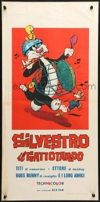 2t893 SILVESTRO IL GATTOTARDO Italian locandina 1963 art of Sylvester the Cat and Tweety Bird!