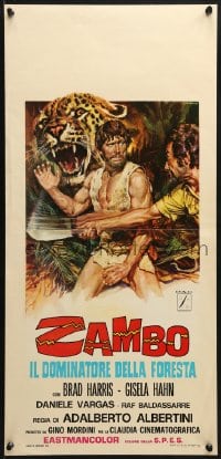 2t912 ZAMBO, KING OF THE JUNGLE Italian locandina 1972 art of Brad Harris in jungle by Rodolfo Gasparri!