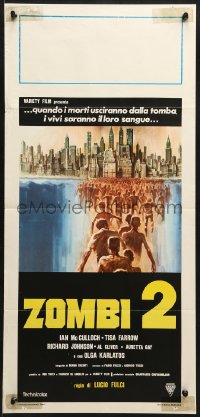 2t914 ZOMBIE Italian locandina 1979 Lucio Fulci, art of zombie horde heading to New York City!