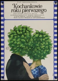 2t613 LOVERS IN THE YEAR ONE Polish 23x32 1975 Milenci v roce jedna, Flisak art of leafy lovers!