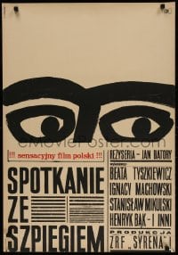 2t637 SPOTKANIE ZE SZPIEGIEM Polish 23x34 1964 Jan Batory's Spotkanie ze szpiegiem, cool art by Janowski!