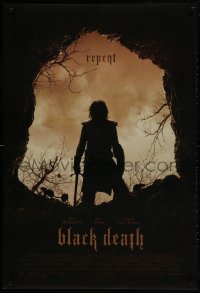 2w641 BLACK DEATH DS 1sh 2010 Sean Bean, Eddie Redmayne, wild image of man w/sword, Repent!