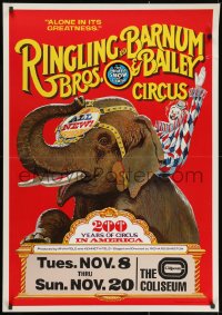 2w026 RINGLING BROS & BARNUM & BAILEY CIRCUS 28x40 circus poster 1975 wonderful art of clown riding elephant!