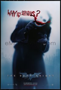 2w671 DARK KNIGHT teaser DS 1sh 2008 cool image of Heath Ledger as the Joker, why so serious?