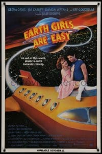 2w029 EARTH GIRLS ARE EASY 27x41 video poster 1989 Geena Davis & alien Jeff Goldblum on space ship!