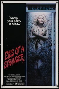 2w697 EYES OF A STRANGER 1sh 1981 really creepy art of dead girl in telephone booth with flowers!