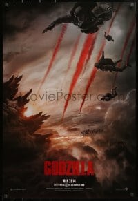 2w725 GODZILLA teaser DS 1sh 2014 Bryan Cranston, soldiers parachuting over burning San Francisco!