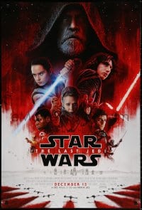 2w808 LAST JEDI advance DS 1sh 2017 Star Wars, incredible sci-fi image of Hamill, Driver & Ridley!