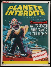 2w156 FORBIDDEN PLANET 14x19 Belgian REPRO poster 1980s Robby the Robot carrying Anne Francis!